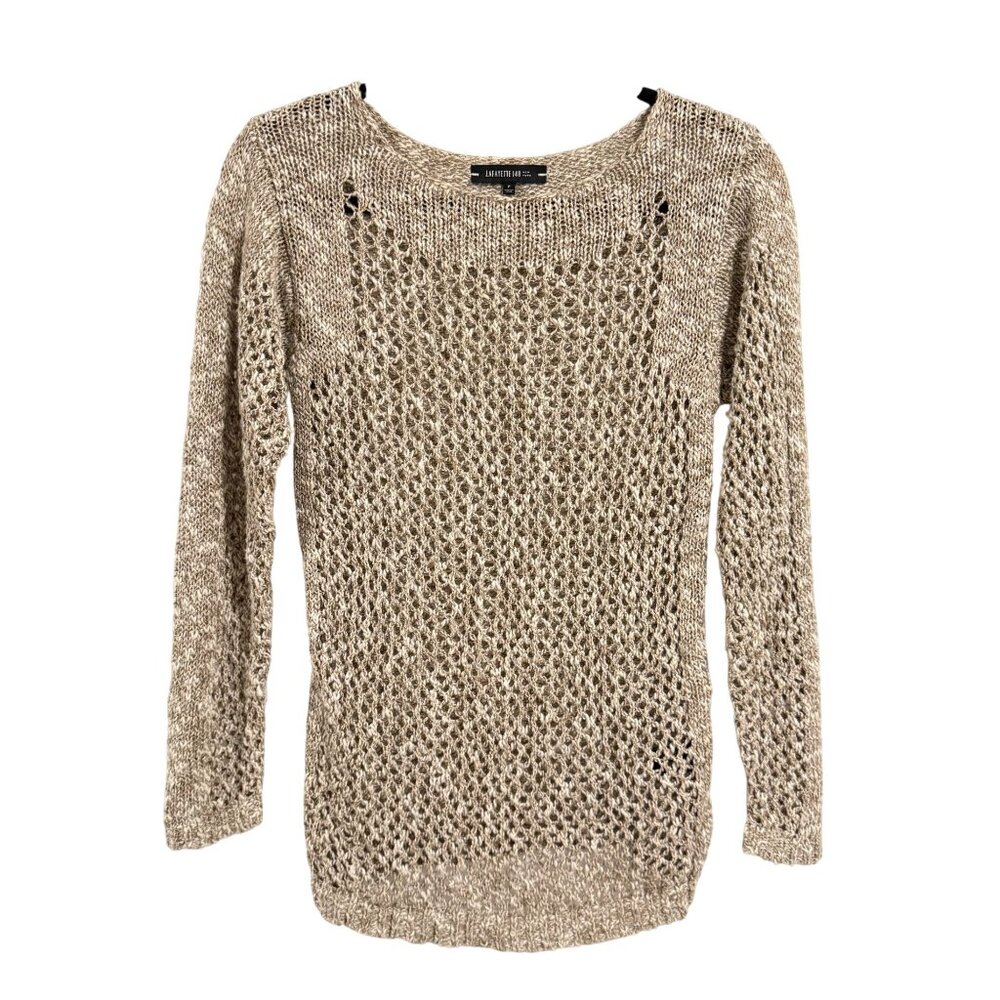 Lafayette 148 New York Open Knit Tan‎ Linen Blend Sweater Size P (0-2)
